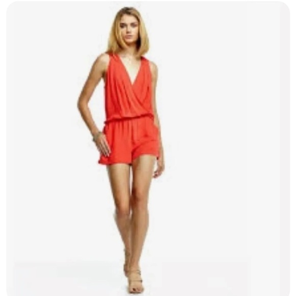 BCBGMaxazria Women’s Halter Romper Tangier Orange – Elastic Waist with Pockets - Picture 8 of 8